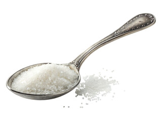 Close-up of Granulated Sugar in a Vintage Silver Spoon