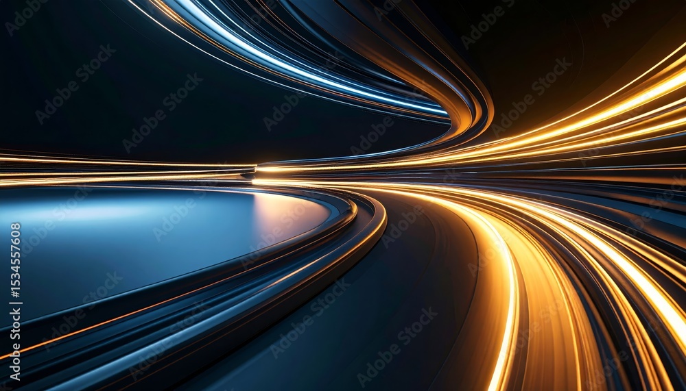 Poster dynamic light trails in tunnel, long exposure photography capturing motion and speed