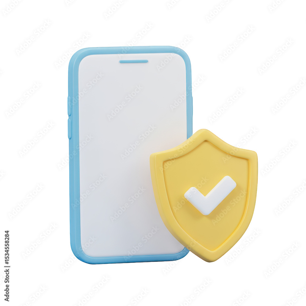 Poster smartphone security shield icon 3d render isolated on transparent background