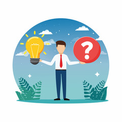 Question and answer, solving problem or business solution, ask for reply or idea to solve difficulty and trouble, FAQ concept, businessman hand holding question mark with other reply with lightbul