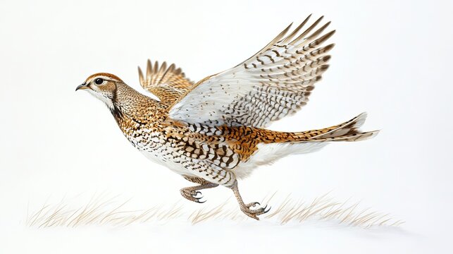 A sharp-tailed grouse lifting its wings briefly