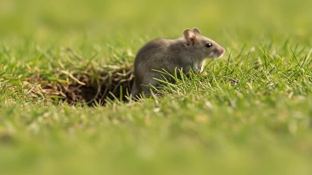 Mouse peers from burrow