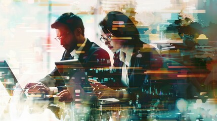 Business people working on laptops