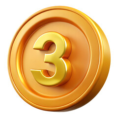 Obraz premium Golden 3D Number Three in Circular Frame Award, Badge, Icon