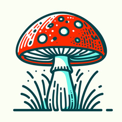 Fy agaric with a striking red cap in a colorful design and copy space