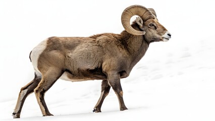 Obraz premium Majestic bighorn sheep standing proudly on snow covered mountain slopes in winter