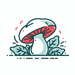 Mushroom with leaves in a colorful design and playful style and copy space