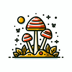 Mushrooms with vibrant colors in a whimsical scene and copy space
