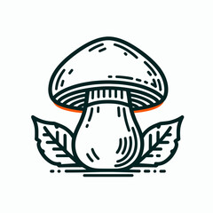 Porcini mushroom with leaves in a creative illustration style and copy space