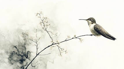A hummingbird resting lightly on an invisible twig