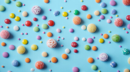 Colorful Candy Scattered Across a Soft Pastel Background Creating a Sweet and Playful Visual Delight for All Ages