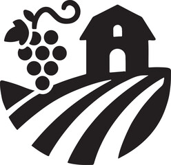 Silhouette vector of a vineyard icon with grapevines and trellis. Perfect for wine, farming, and agriculture themes.
