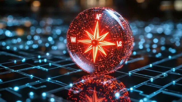 Digital compass on a circuit board background
