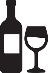 Silhouette vector of a wine bottle and glass. Perfect for bar, winery, celebration, restaurant, and drink-related designs.