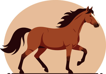 Brown horse running with beige circle background natural animal vector illustration 