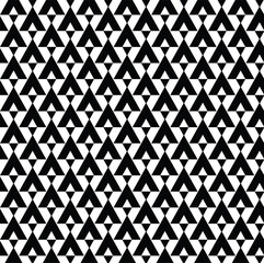black and white seamless geometric pattern, upward-pointing black triangles and downward-pointing white triangles, arranged in a dense, interlocking grid, chevron, triangles are offset, diamond-like 