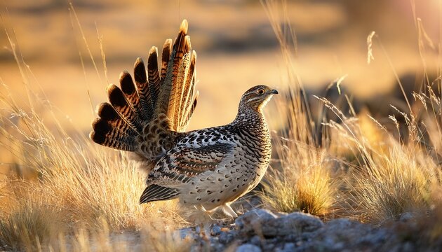 sharp tailed grouse in natural habitat displaying plumage and co