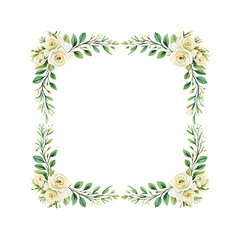 Elegant Watercolor Floral Frame White Roses and Greenery Border for Invitations