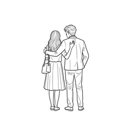 Fototapeta premium Couple standing together, embracing each other from behind with a loving posture