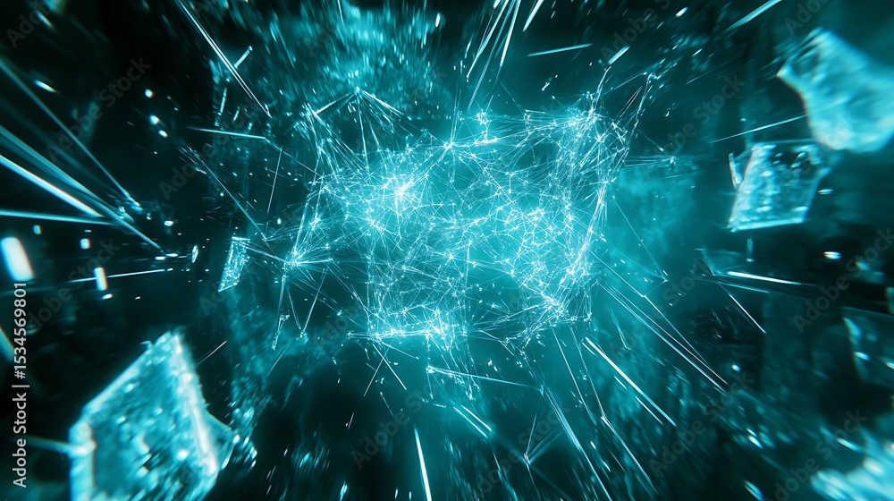 Aufkleber abstract teal network with shards and glowing lines creating a futuristic technology background desi