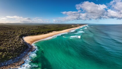 stunning aerial landscape over a stunning beach at stradbroke island in queensland