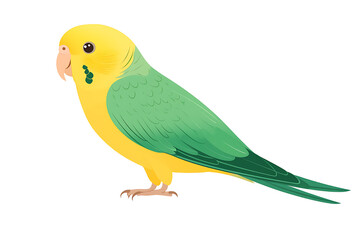 Cute vector illustration of a budgerigar with yellow head and body with green wings and tail. The bird stands out on a plain white background.