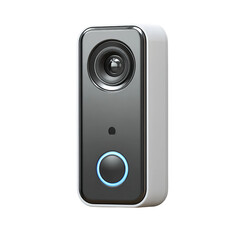 A futuristic doorbell with sleek design, featuring integrated camera and illuminated button, offering advanced security features for smart home integration.