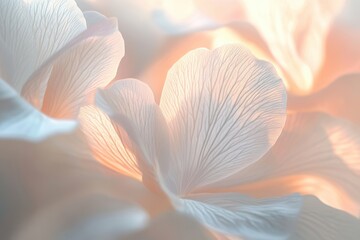 Highly detailed close-up of delicate flower petals in soft pastel colors with intricate texture and subtle variations