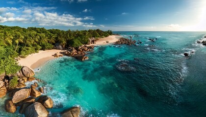 aerial photography of a beach and rock pools in a tropical destination