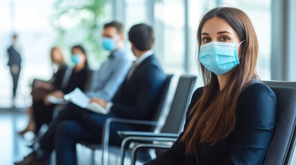 Social Distancing in the Recruitment Room: Young Professionals Wearing Masks While Waiting for Job Interviews