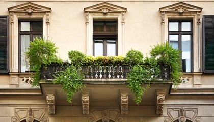 Obraz premium charming balcony with greenery on historic building