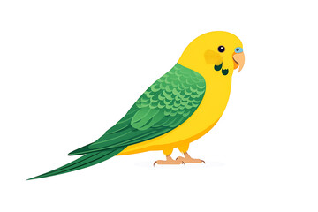 A charming illustration of a canary-winged parakeet, showcasing its vibrant yellow and green plumage. The illustration is set against a plain white background.
