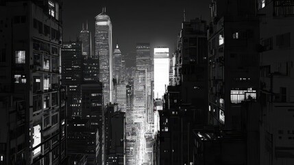 Monochrome Serenity: Hong Kong's Nighttime Skyline in Shades of Black and White