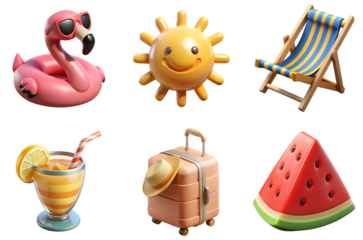  3d summer beach traveling icons on transparent background high-quality 3D rendered illustration icon with transparent background for design, UI, app, and web use