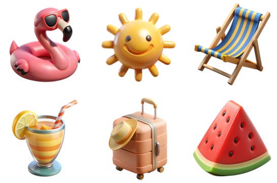  3d summer beach traveling icons on transparent background high-quality 3D rendered illustration icon with transparent background for design, UI, app, and web use