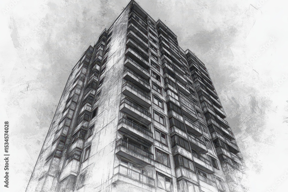 Poster three-dimensional abstract apartment sketch. artistic visualization of a modern building design in b