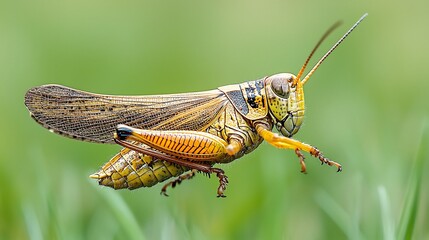 A Grasshopper Mid Jump In a Grassy Field With Motion Blur for Dynamic Effect