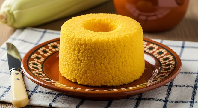 Traditional Northeastern Brazilian Cuscuz Made from Cornmeal, Steamed and Served