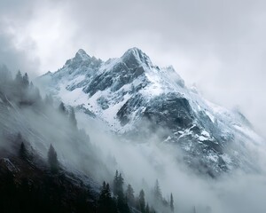 Abstract Art Snowcapped Peaks Emerging from Fog