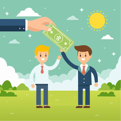 Getting paid, salary, wages payment or bonus, reward or employee benefits, tax refund or investment profit earning, loan or mortgage concept, business man hand giving money banknote to happy employe