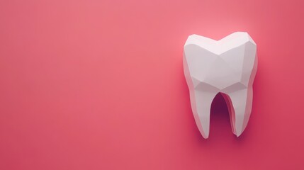 Stylized Dental Care. White Tooth against Soft Pink Background with Toothbrush for Dental Health Inspiration