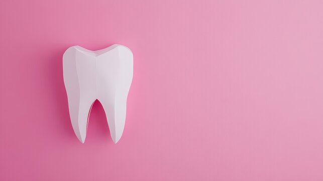 Minimalist Tooth Illustration with Toothbrush on Soft Pink Background for Dental Care and Health Awareness