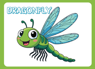 Cute little dragonfly  happy smile cartoon illustration.