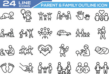 Parent & Family Outline Icon Set – Family Life, Parenting & Relationships Icons
