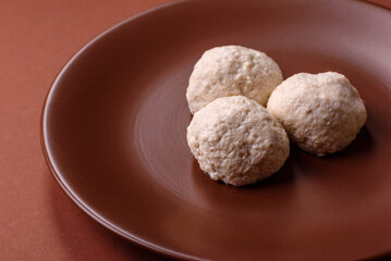 Chicken meatballs, cutlets steamed with salt and spices, a healthy meal