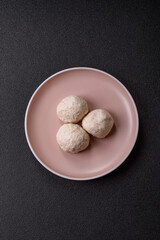 Chicken meatballs, cutlets steamed with salt and spices, a healthy meal