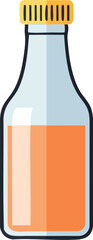 Glass bottle with orange juice liquid and yellow cap vector illustration 