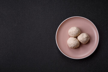 Chicken meatballs, cutlets steamed with salt and spices, a healthy meal