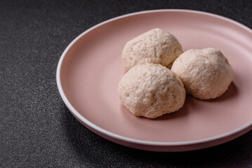 Chicken meatballs, cutlets steamed with salt and spices, a healthy meal