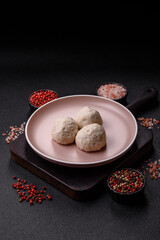 Chicken meatballs, cutlets steamed with salt and spices, a healthy meal